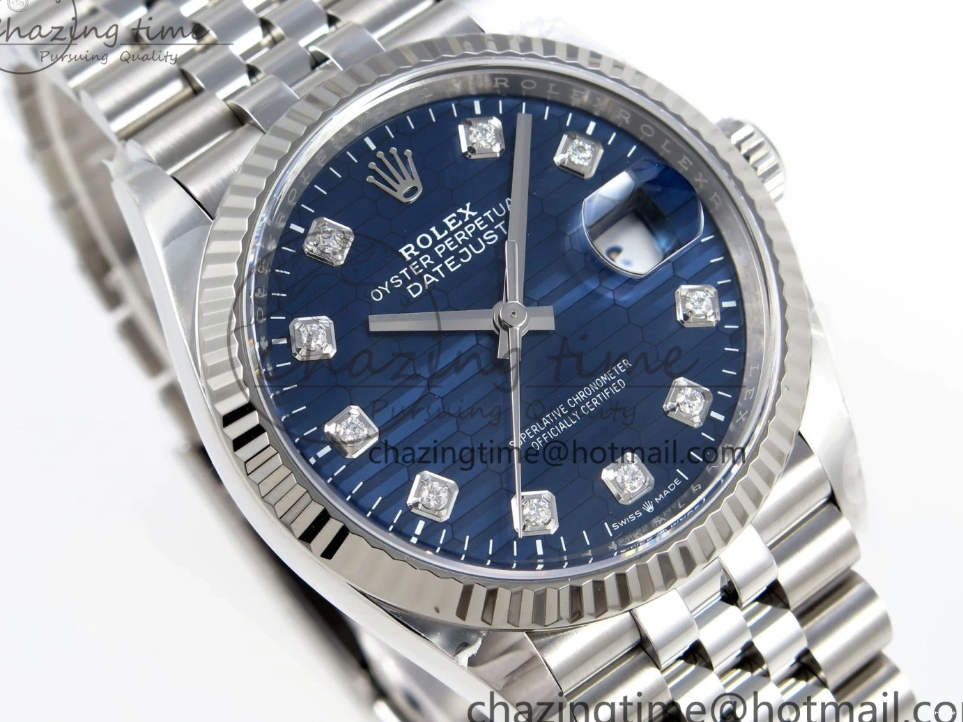 MiroTime 0424 FastDry DateJust 36 126234 Clean 1:1 Best Edition 904L Steel Blue Textured Diamonds Dial on Jubilee Bracelet VR 1967